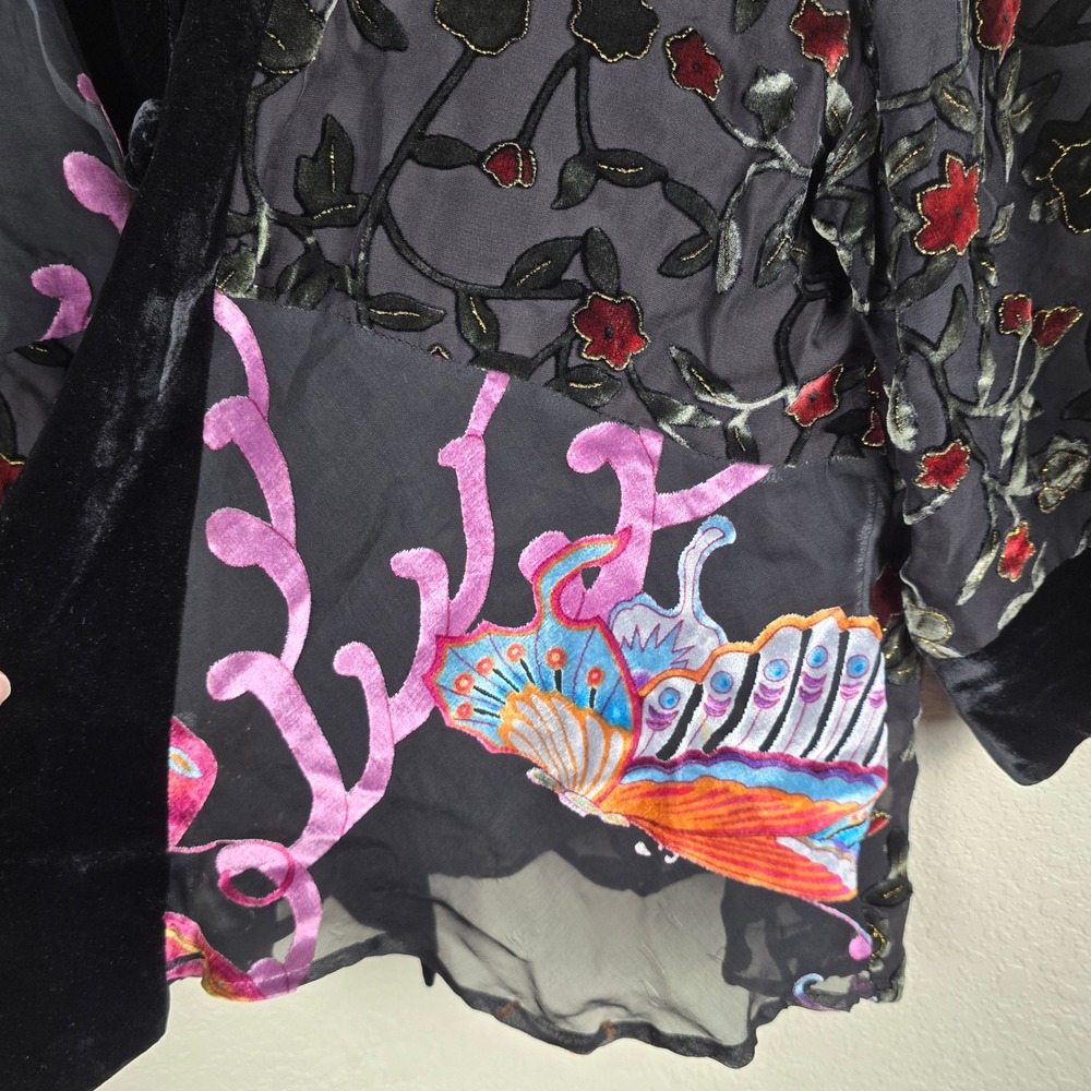 Aris A. Silk Blend Velvet Devore Kimono Cardigan Butterfly Floral 1XL Plus Size - Picture 2 of 10